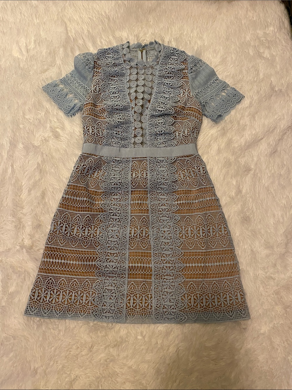 Self-Portrait Powder Blue Crochet Lace A-Line Dress